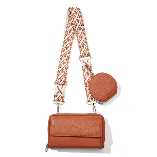 NNEDSZ Brown 2-piece combination new mobile phone shoulder bag niche design one-shoulder messenger bag mobile phone bag multi-function wide shoulder strap mother-and-child bag-0
