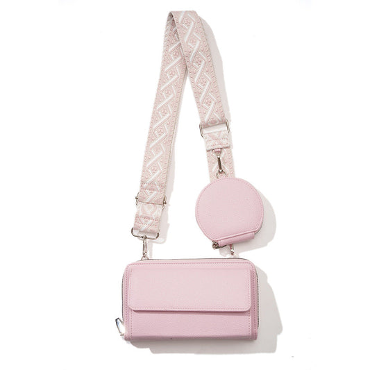 NNEDSZ Light Pink 2-piece combination new mobile phone shoulder bag niche design one-shoulder messenger bag mobile phone bag multi-function wide shoulder strap mother-and-child bag-0