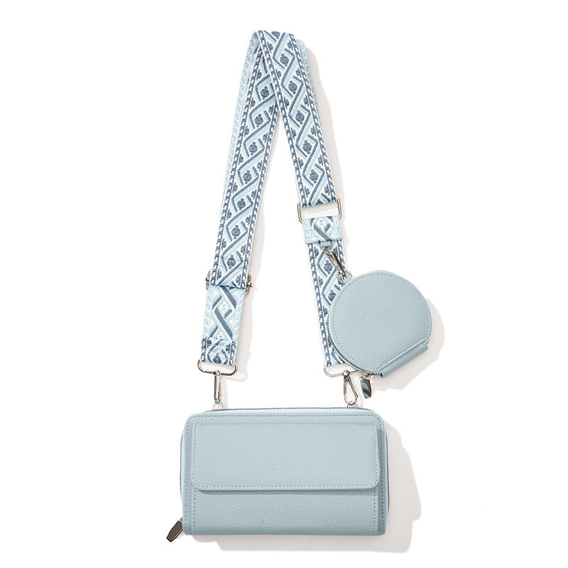 NNEDSZ Light Blue 2-piece combination new mobile phone shoulder bag niche design one-shoulder messenger bag mobile phone bag multi-function wide shoulder strap mother-and-child bag-0