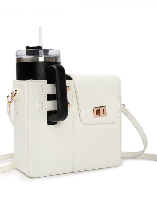 NNEDSZ White Portable Beverage Bottle Cup Holder Bag | Trendy Crossbody Design for Daily Commute（No water cup）-0
