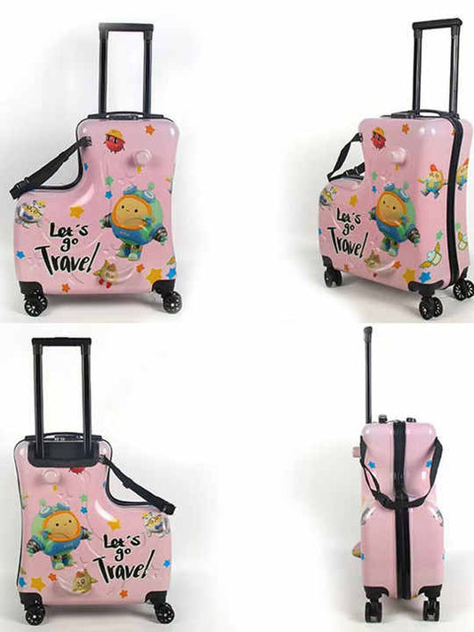 NNEDSZ Pink Kids Ride-On Luggage - 20-Inch Cartoon Travel Suitcase with Footrest, Durable Rolling Carry-On for Children-0