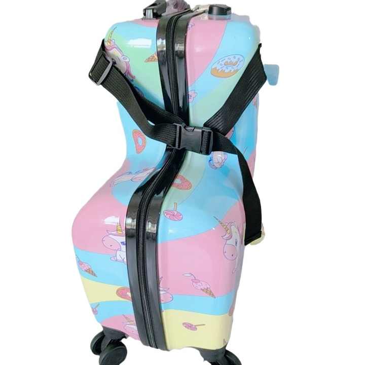 NNEDSZ Pink Kids Ride-On Luggage - 20-Inch Cartoon Travel Suitcase with Footrest, Durable Rolling Carry-On for Children-2