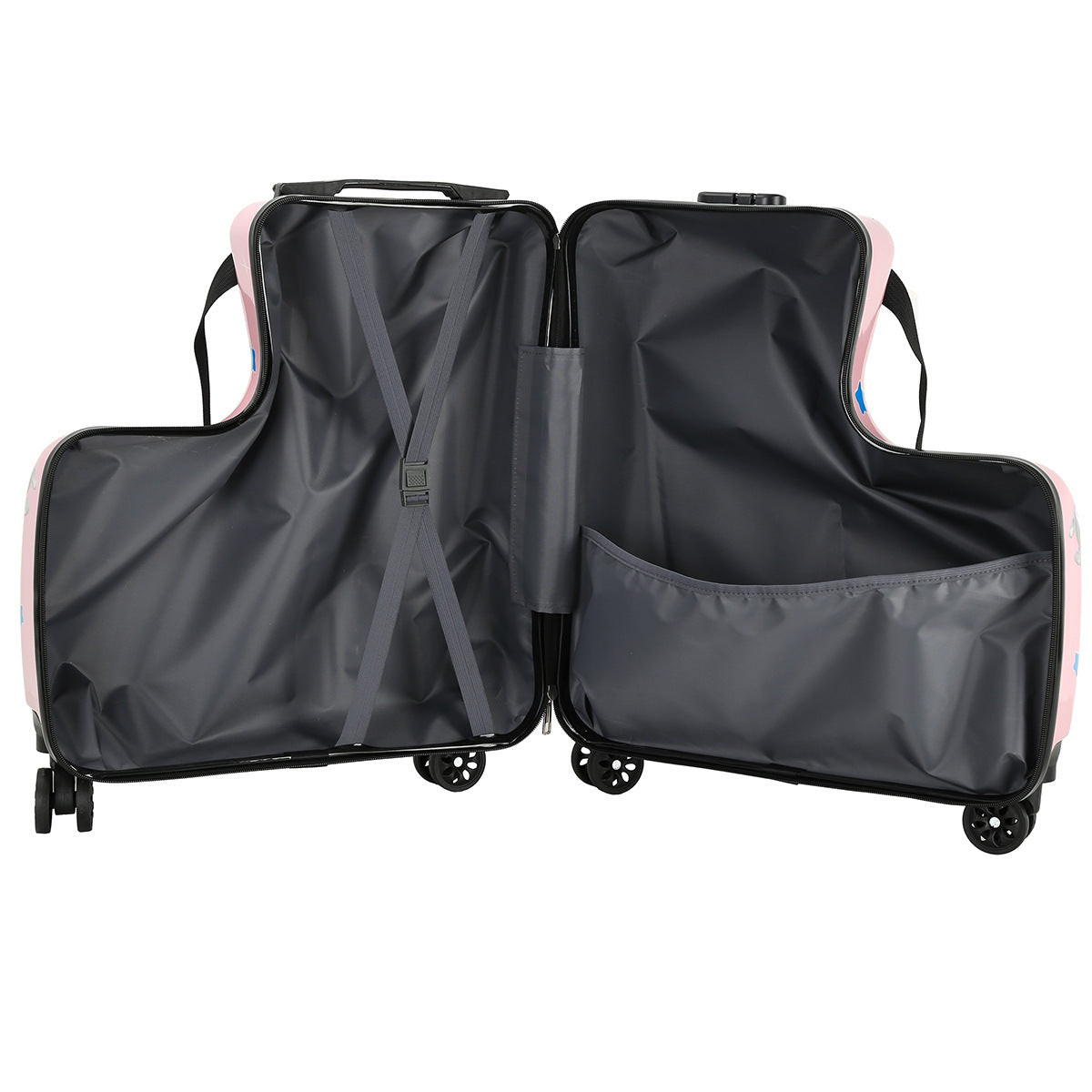 NNEDSZ Pink Kids Ride-On Luggage - 20-Inch Cartoon Travel Suitcase with Footrest, Durable Rolling Carry-On for Children-3