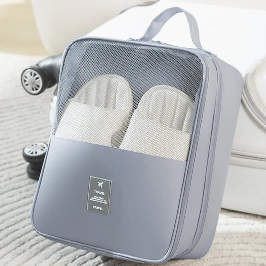 NNEDSZ 2 Pcs Grey Waterproof Foldable Travel Shoe Storage Bag, Three-Layer Design Shoe Organizer, Portable Shoe Pouch for Trips-0