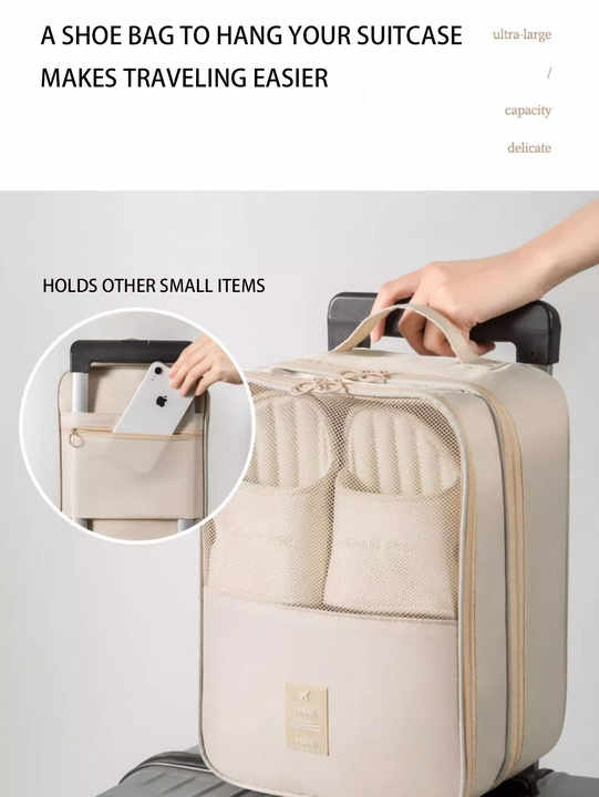 NNEDSZ 2 Pcs Grey Waterproof Foldable Travel Shoe Storage Bag, Three-Layer Design Shoe Organizer, Portable Shoe Pouch for Trips-1