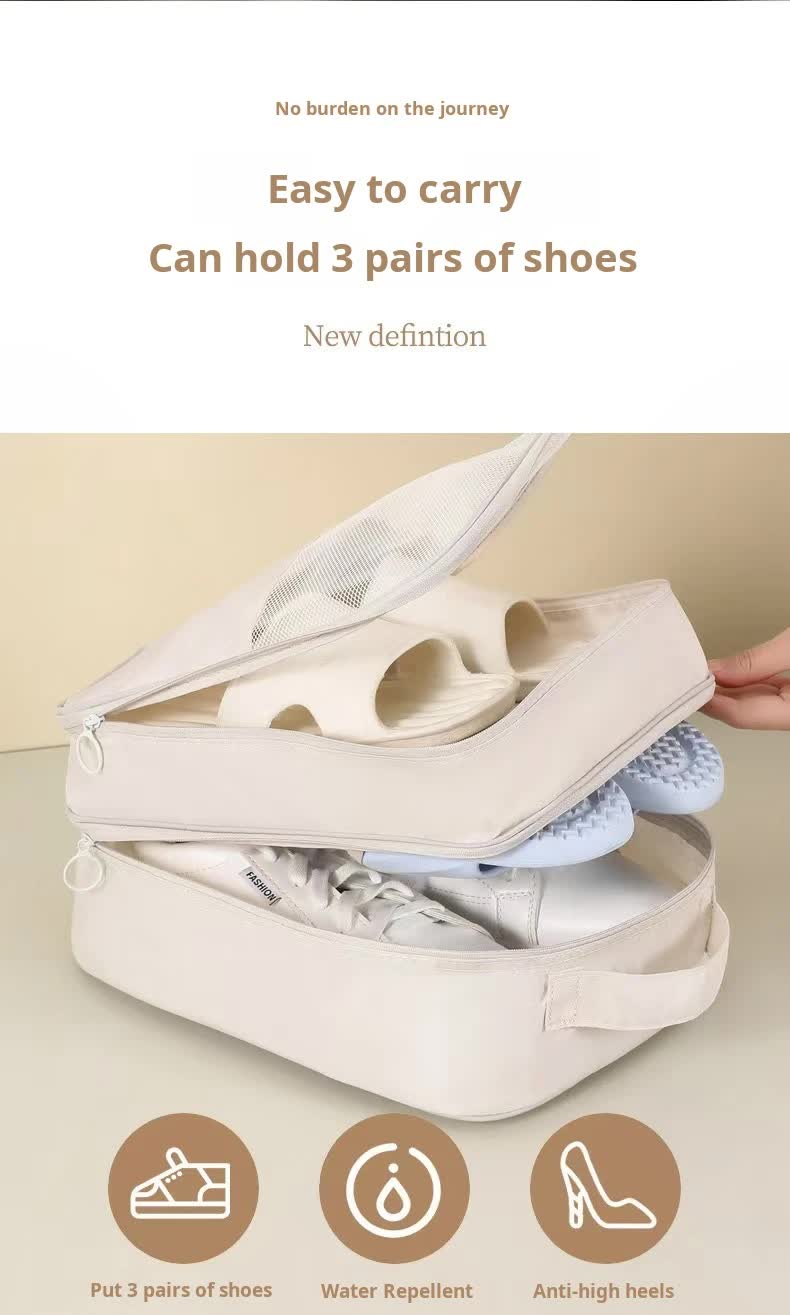 NNEDSZ 2 Pcs Grey Waterproof Foldable Travel Shoe Storage Bag, Three-Layer Design Shoe Organizer, Portable Shoe Pouch for Trips-2