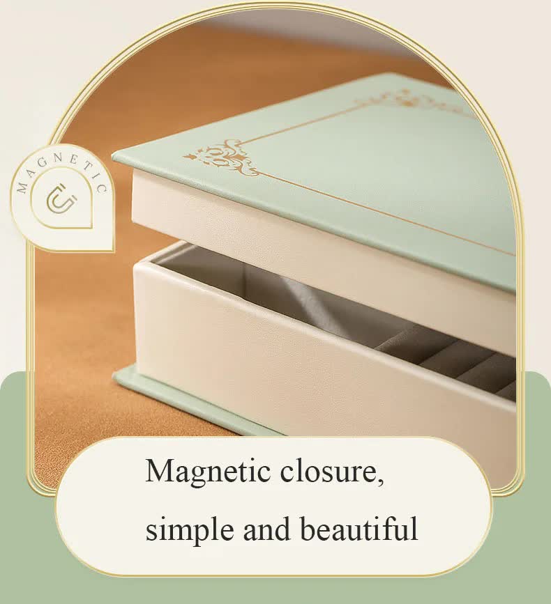 NNEDSZ Light Green Creative PU Jewelry Storage Book - Magnetic Closure Organizer for Earrings, Rings, and Necklaces(The Jewelry is a prop for the photo shoot and is not included)-4