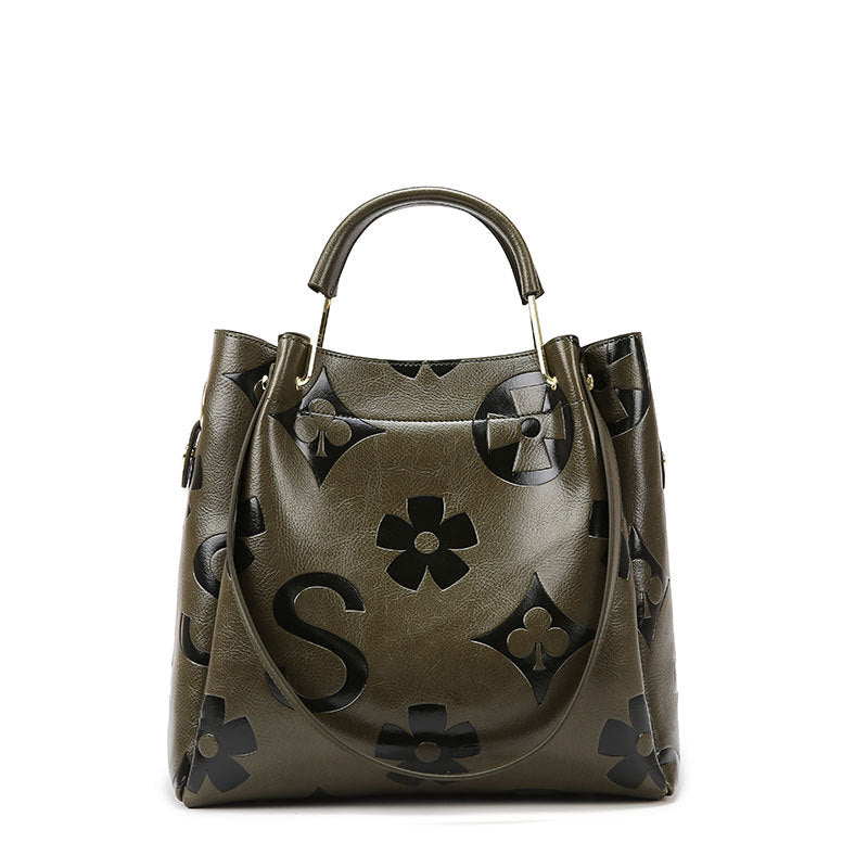 NNEDSZ Dark Green Elegant Embossed PU Leather Tote Bag for Women - Large Capacity Handbag with Inner Pouch-0