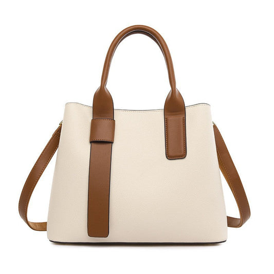 NNEDSZ Off White And Brown Retro Fashion Handbag - Elegant Tote with Large Capacity for Work and Daily Use-0