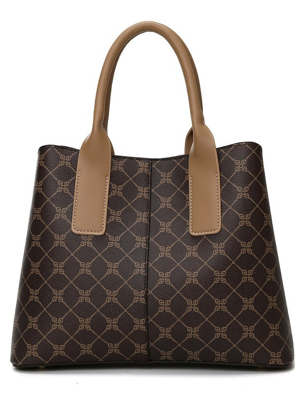 NNEDSZ Off White And Brown Retro Fashion Handbag - Elegant Tote with Large Capacity for Work and Daily Use-3