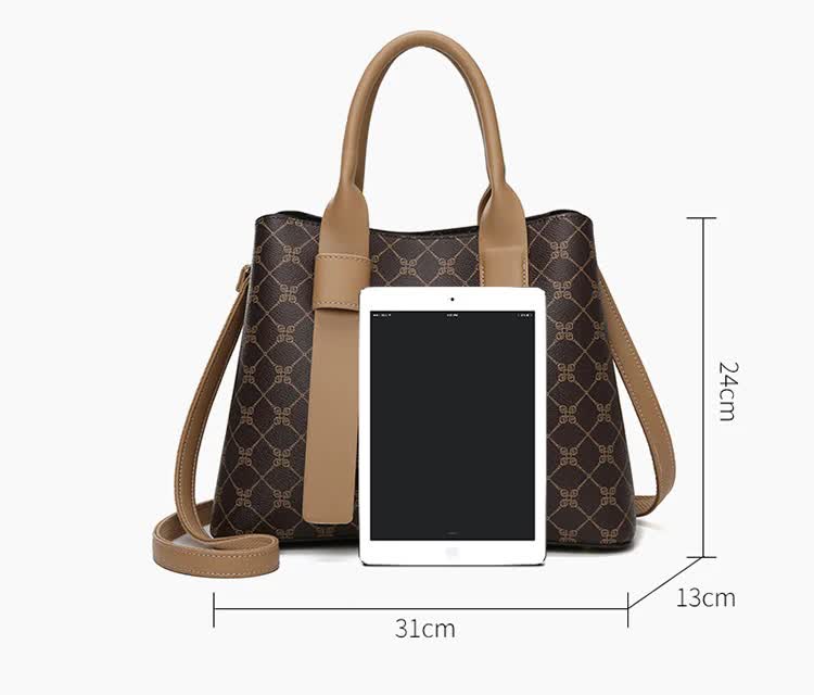NNEDSZ Off White And Brown Retro Fashion Handbag - Elegant Tote with Large Capacity for Work and Daily Use-4