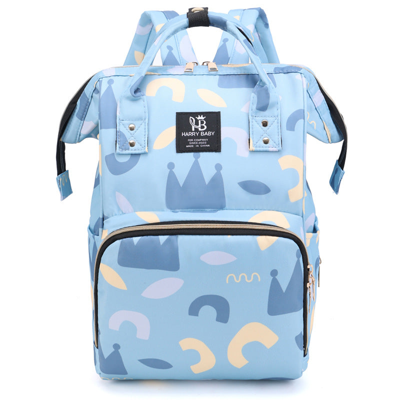 NNEDSZ Large Capacity Multi-Functional Baby Diaper Backpack - Stylish and Travel-Friendly Mummy Bag  Crown Blue-0