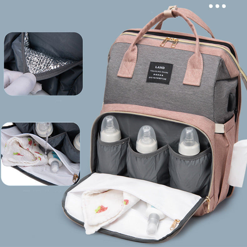 NNEDSZ Multifunctional Diaper Backpack with Mosquito Net and Insulated Pockets -Gray-2