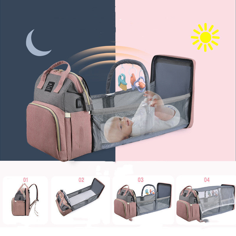 NNEDSZ Multifunctional Diaper Backpack with Mosquito Net and Insulated Pockets -Gray-3