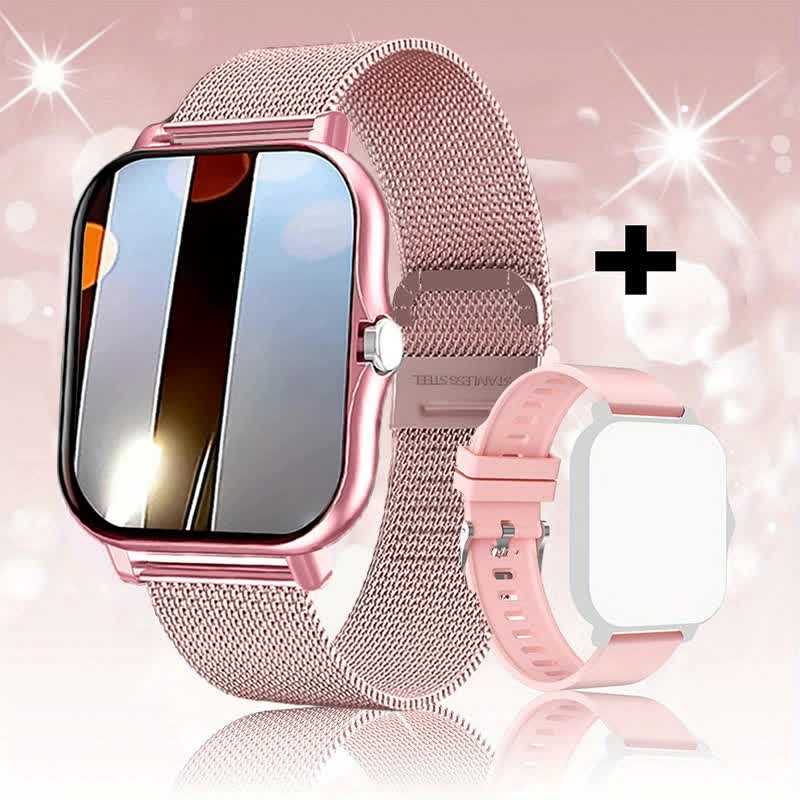NNEDSZ Steel Bracelet With Silicone Strap Pink Smart Fitness Watch with Large Display - 24 Sport Modes, Heart Rate Monitor & More-0