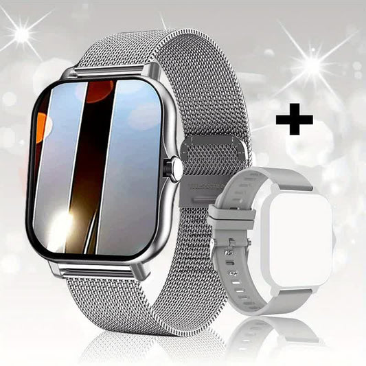 NNEDSZ Steel Bracelet With Silicone Strap Silver Smart Fitness Watch with Large Display - 24 Sport Modes, Heart Rate Monitor & More-0