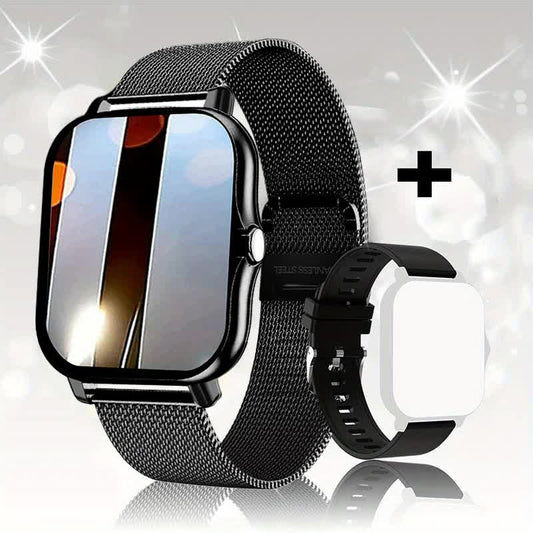 NNEDSZ Steel Bracelet With Silicone Strap Black Smart Fitness Watch with Large Display - 24 Sport Modes, Heart Rate Monitor & More-0