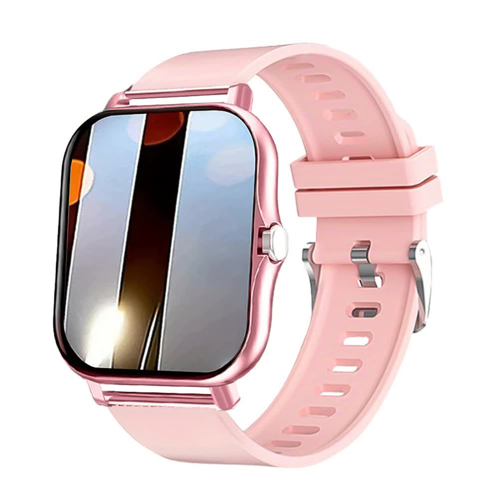 NNEDSZ Single Silicone Strap Pink Smart Fitness Watch with Large Display - 24 Sport Modes, Heart Rate Monitor & More-0