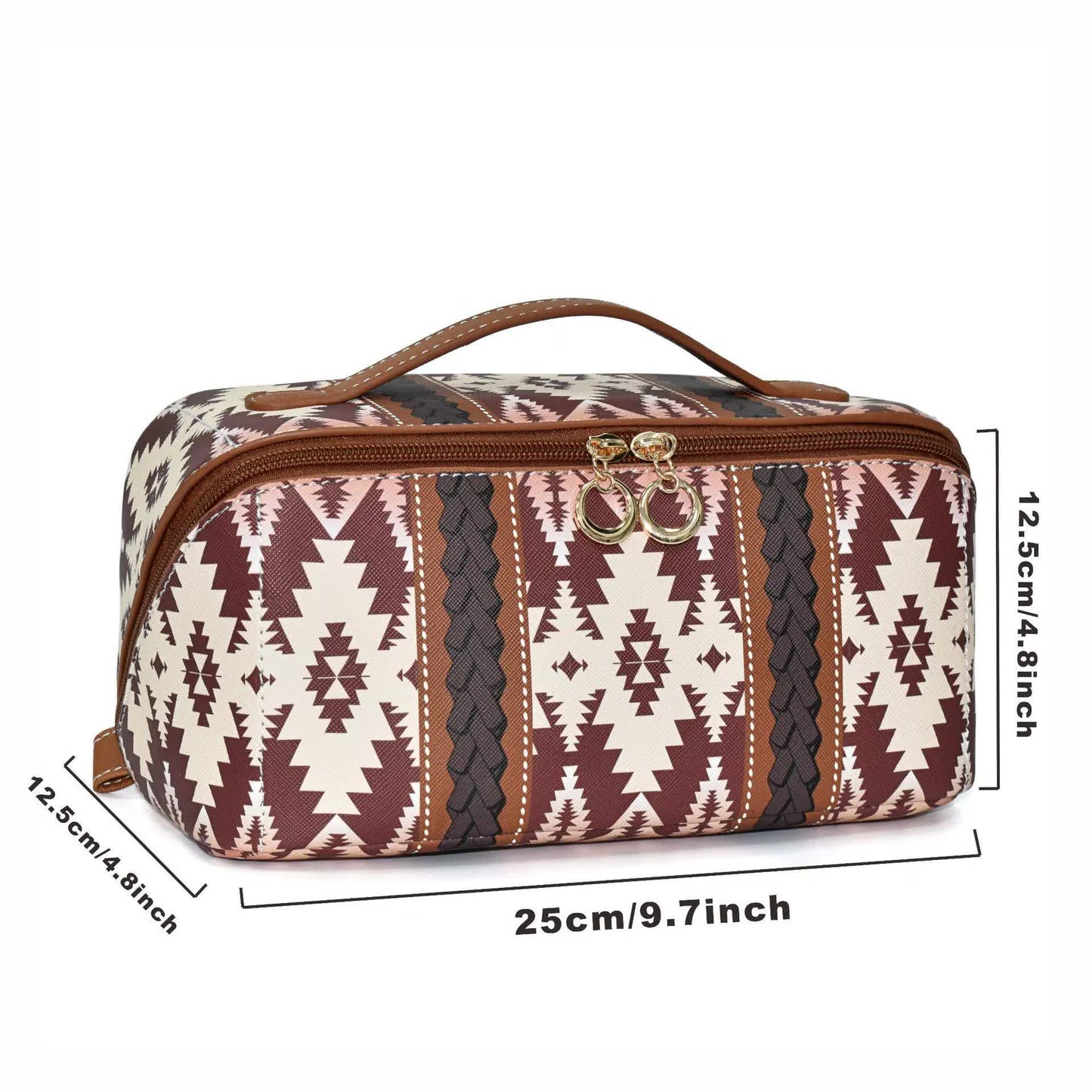 NNEDSZ Black Horizontal Pattern Boho Travel Cosmetic Bag - Large Waterproof Makeup Organizer with Handle-1