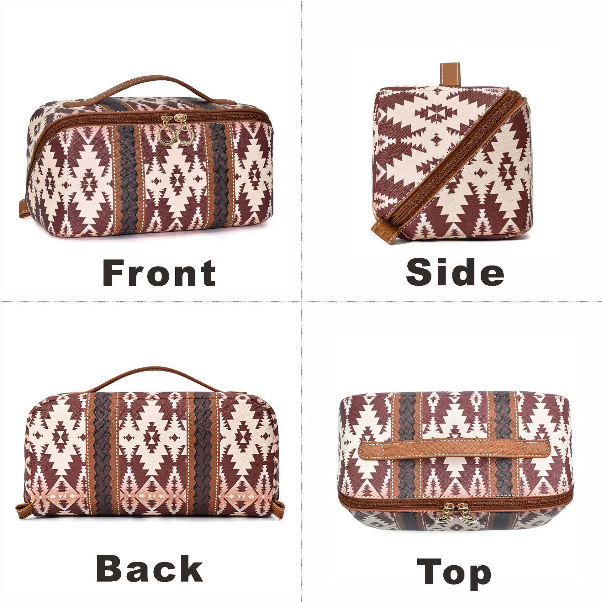 NNEDSZ Black Horizontal Pattern Boho Travel Cosmetic Bag - Large Waterproof Makeup Organizer with Handle-3