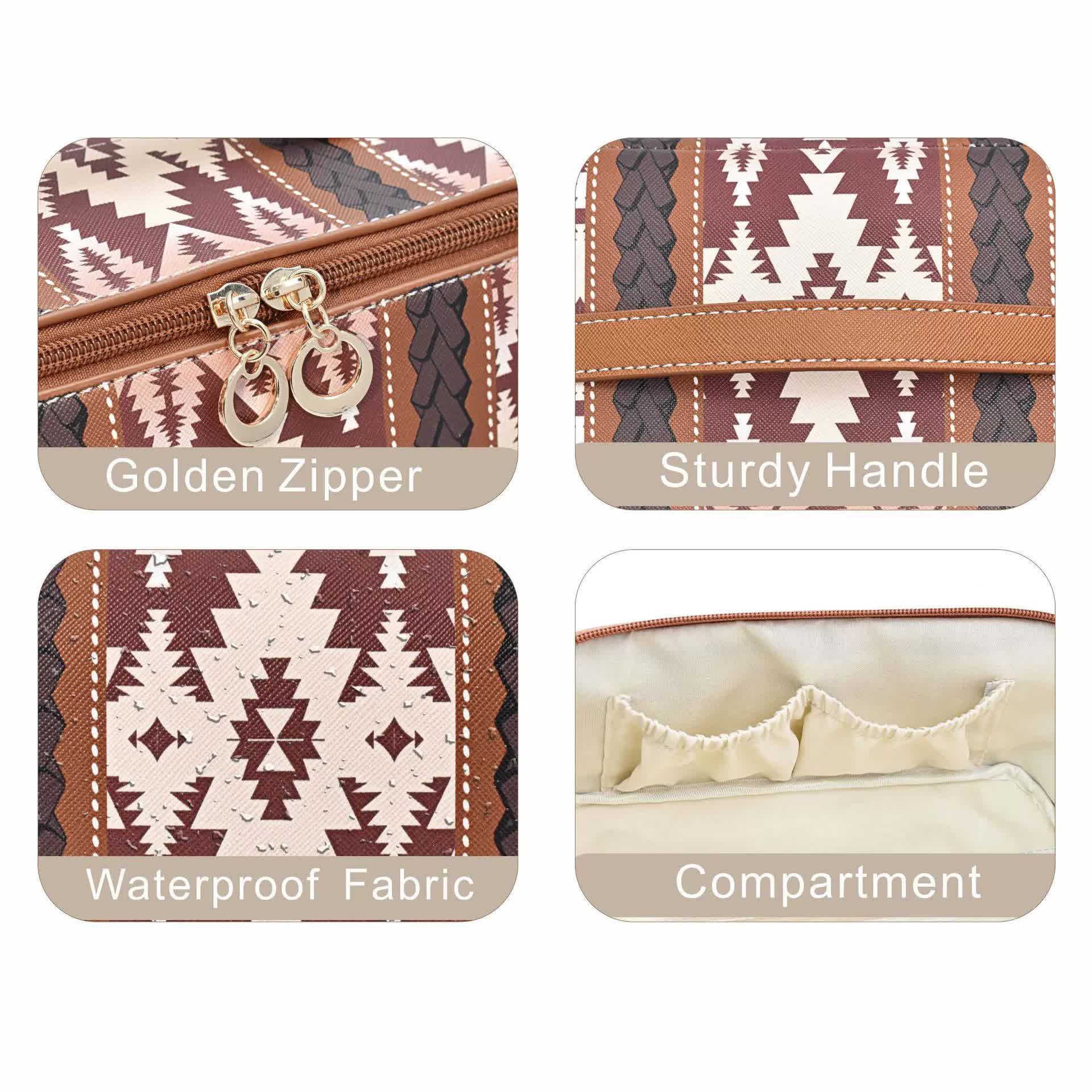 NNEDSZ Black Horizontal Pattern Boho Travel Cosmetic Bag - Large Waterproof Makeup Organizer with Handle-4