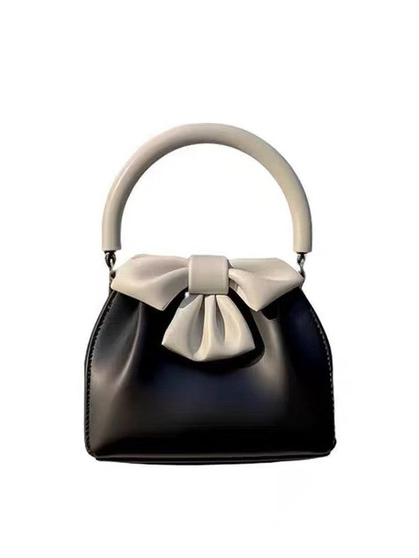 NNEDSZ Black and white Elegant Women's Two-Tone Bowknot Bucket Handbag - Stylish and Lightweight-3