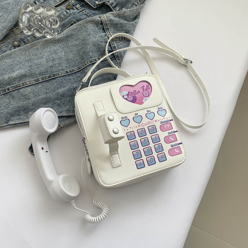 NNEDSZ Red Sweet Girl Creative Crossbody Bag with Telephone Design, PU Material, Lightweight and Unique-1