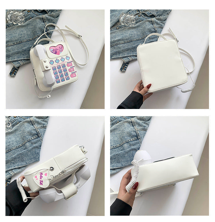 NNEDSZ Red Sweet Girl Creative Crossbody Bag with Telephone Design, PU Material, Lightweight and Unique-2