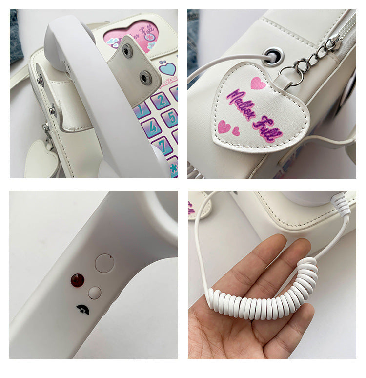 NNEDSZ Red Sweet Girl Creative Crossbody Bag with Telephone Design, PU Material, Lightweight and Unique-3