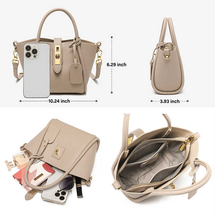 NNEDSZ Black Genuine Leather Women's Handbag - Stylish Bucket Bag with Top Handle and Crossbody Strap-3