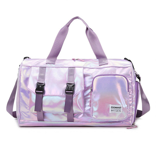 NNEDSZ Light Purple Iridescent Gym Bag with Wet-Dry Separation - Large Capacity Travel and Fitness Duffel-0