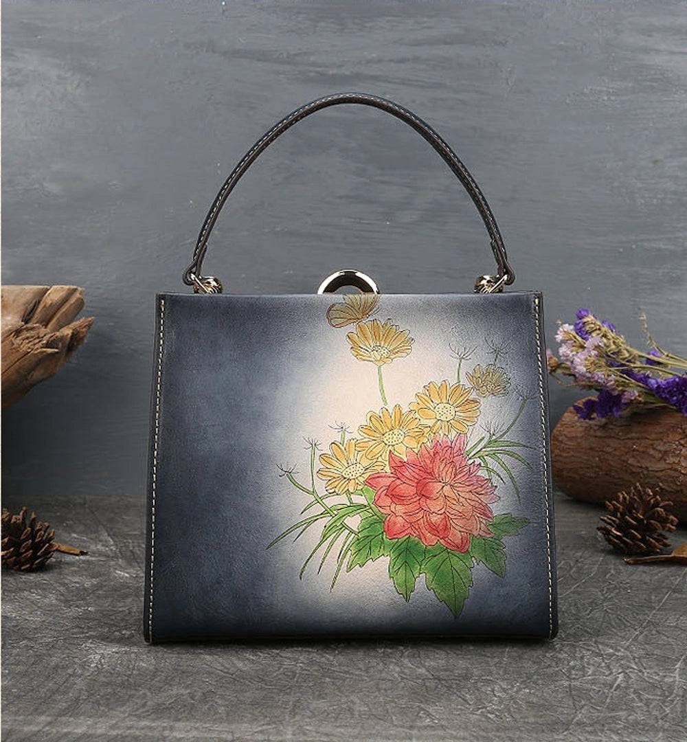 Vintage Leather Casual Box Shoulder Bag Small Square Bag-4