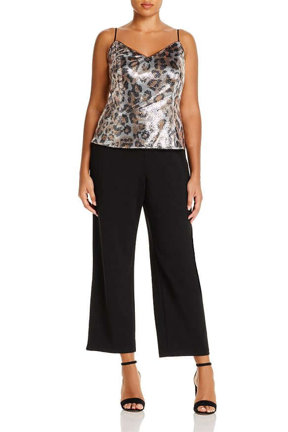 Adrianna Papell V-Neck Spaghetti Strap Popover Zipper Back Mesh Crepe Jumpsuit-0