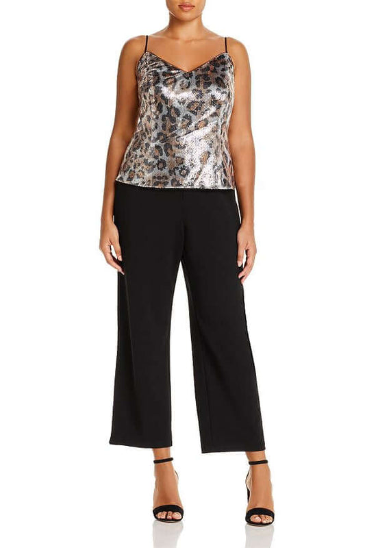 Adrianna Papell V-Neck Spaghetti Strap Popover Zipper Back Mesh Crepe Jumpsuit-0