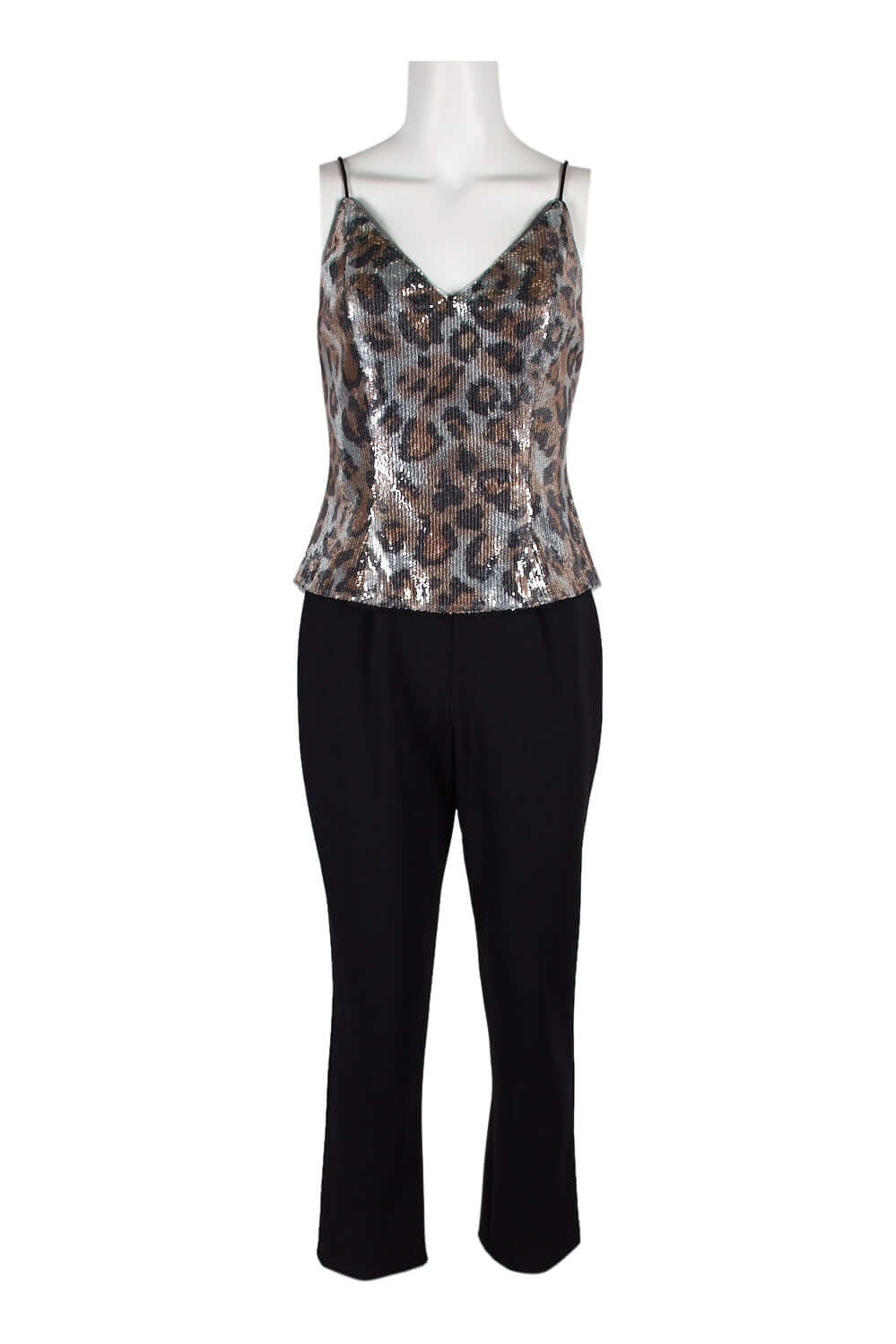 Adrianna Papell V-Neck Spaghetti Strap Popover Zipper Back Mesh Crepe Jumpsuit-1