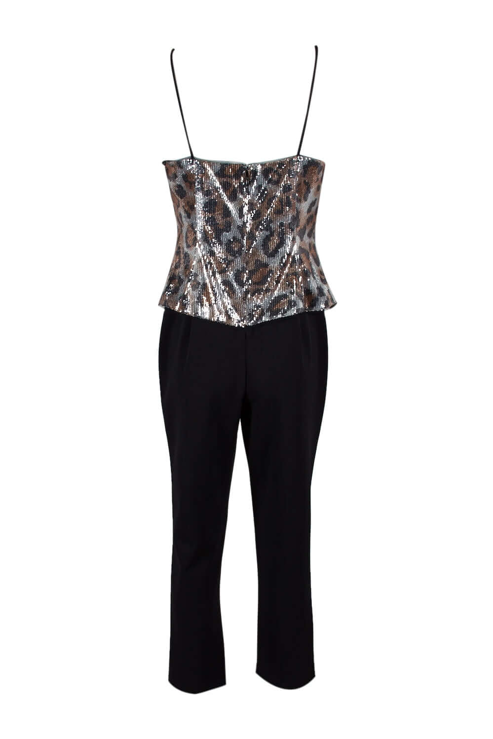 Adrianna Papell V-Neck Spaghetti Strap Popover Zipper Back Mesh Crepe Jumpsuit-2