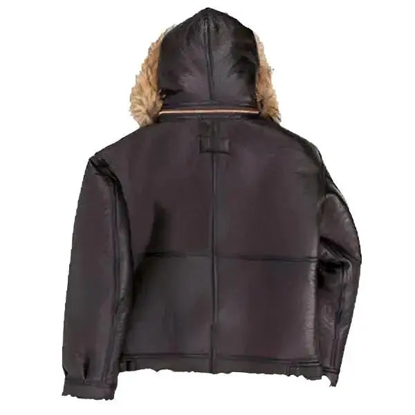 Men's B-3 Hooded Sheepskin Leather Bomber Jacket-1