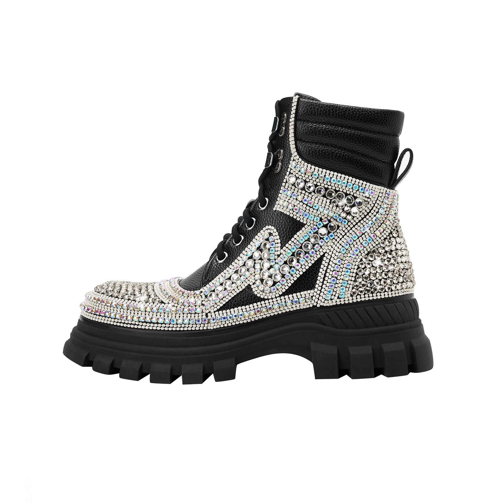 Black Crystal Embellished Walking Ankle Boots-0