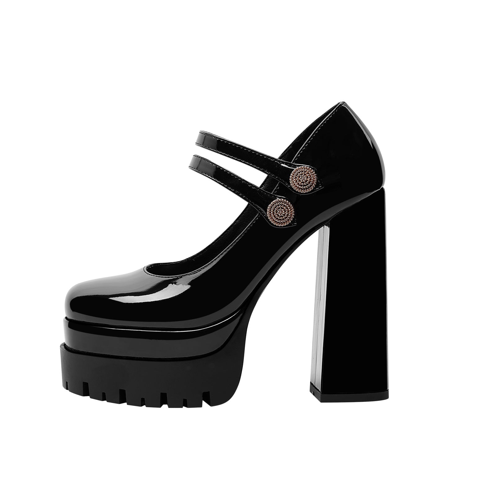 Black Double Platform Buckle Mary Jane Heels-1