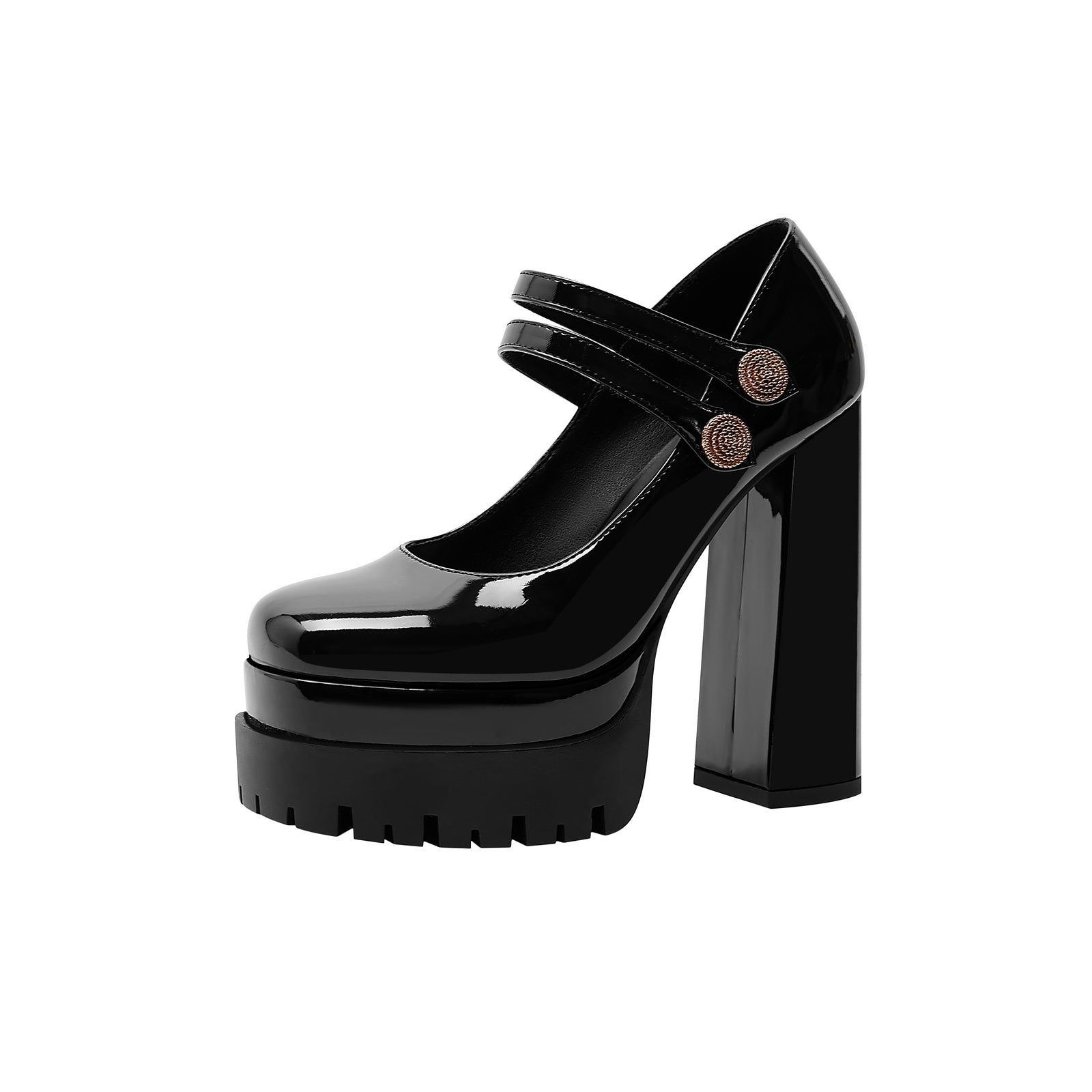 Black Double Platform Buckle Mary Jane Heels-2