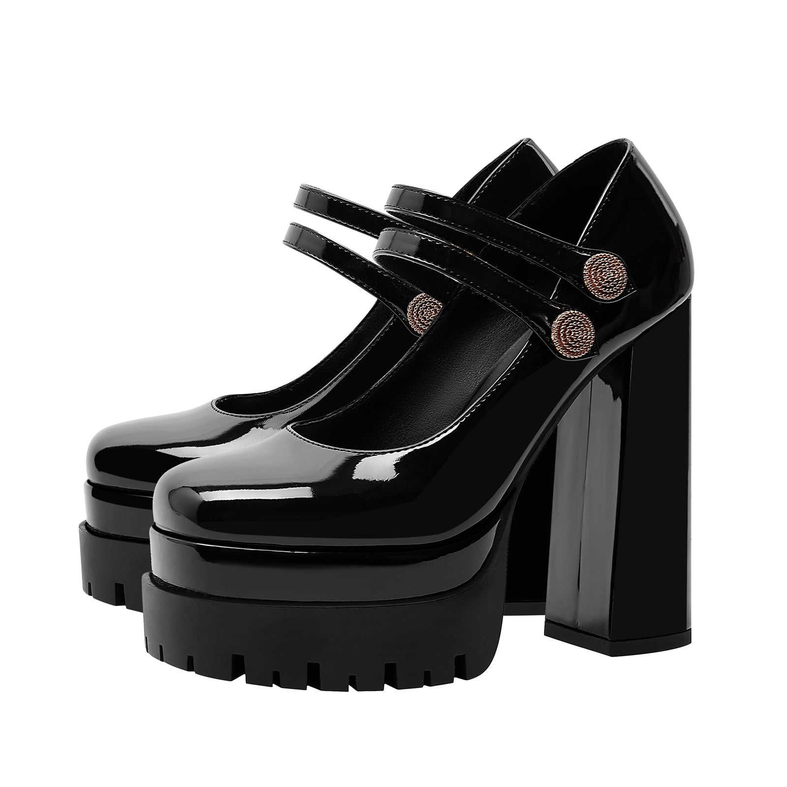 Black Double Platform Buckle Mary Jane Heels-3