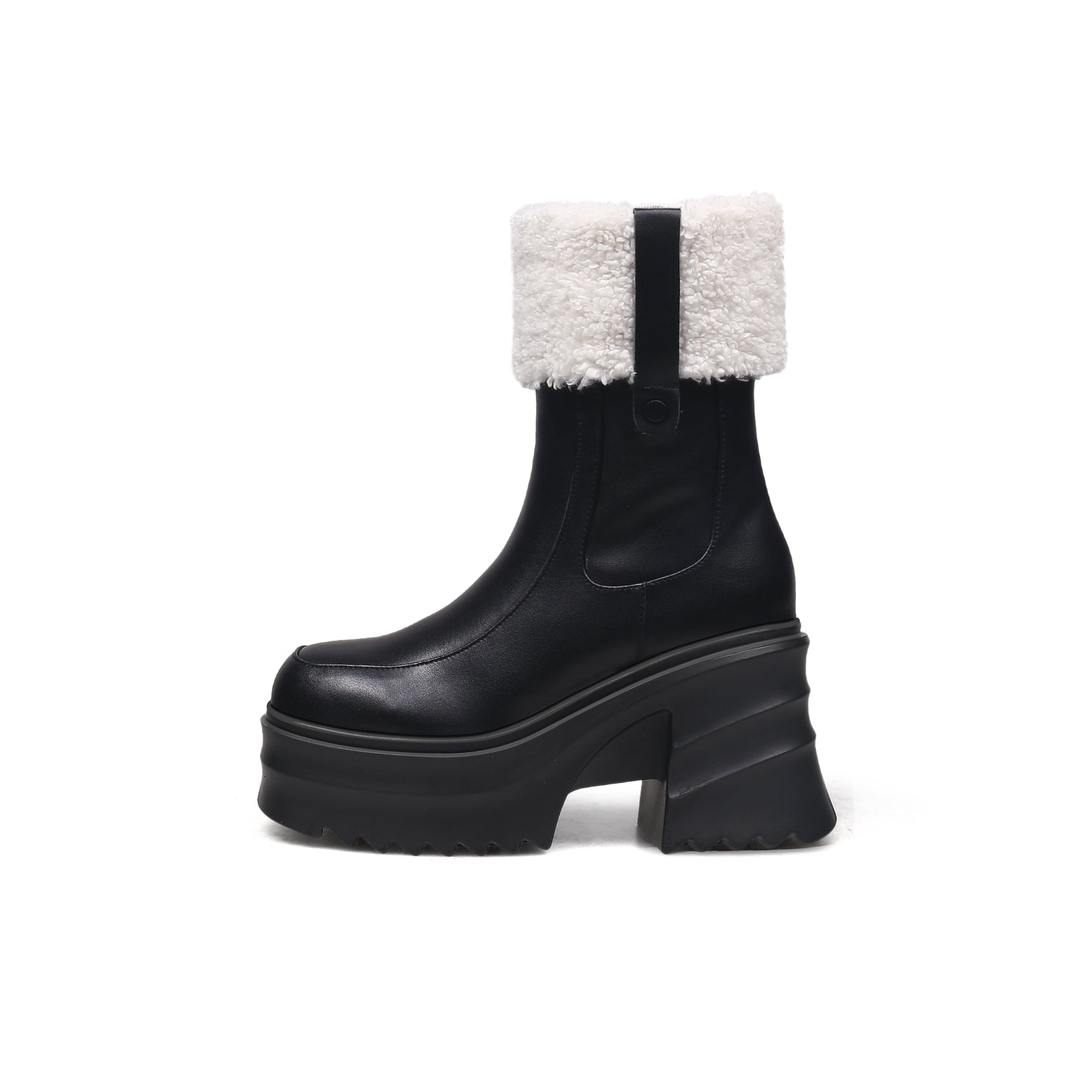 Black Fur-Lined Platform Leather Boots-0