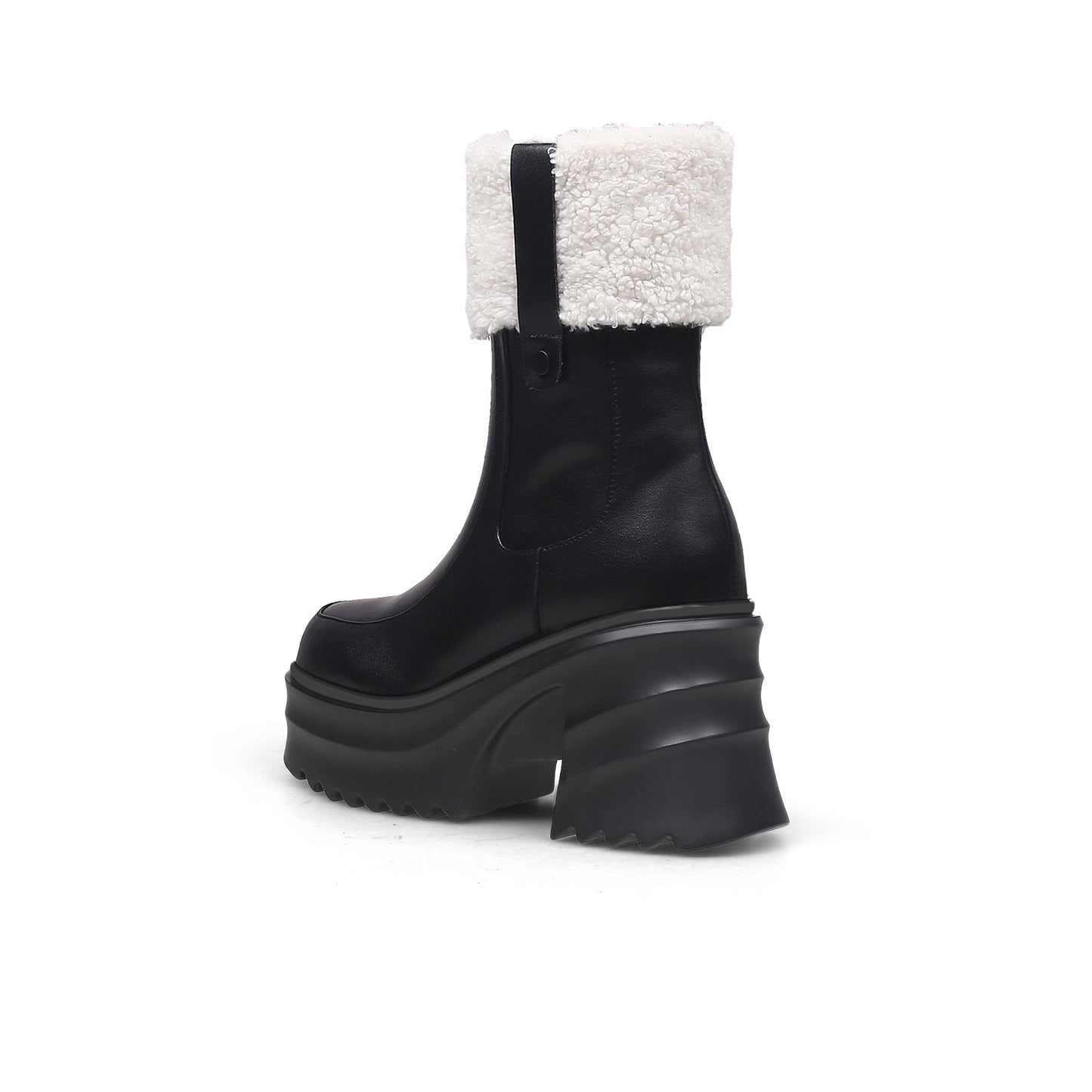 Black Fur-Lined Platform Leather Boots-3