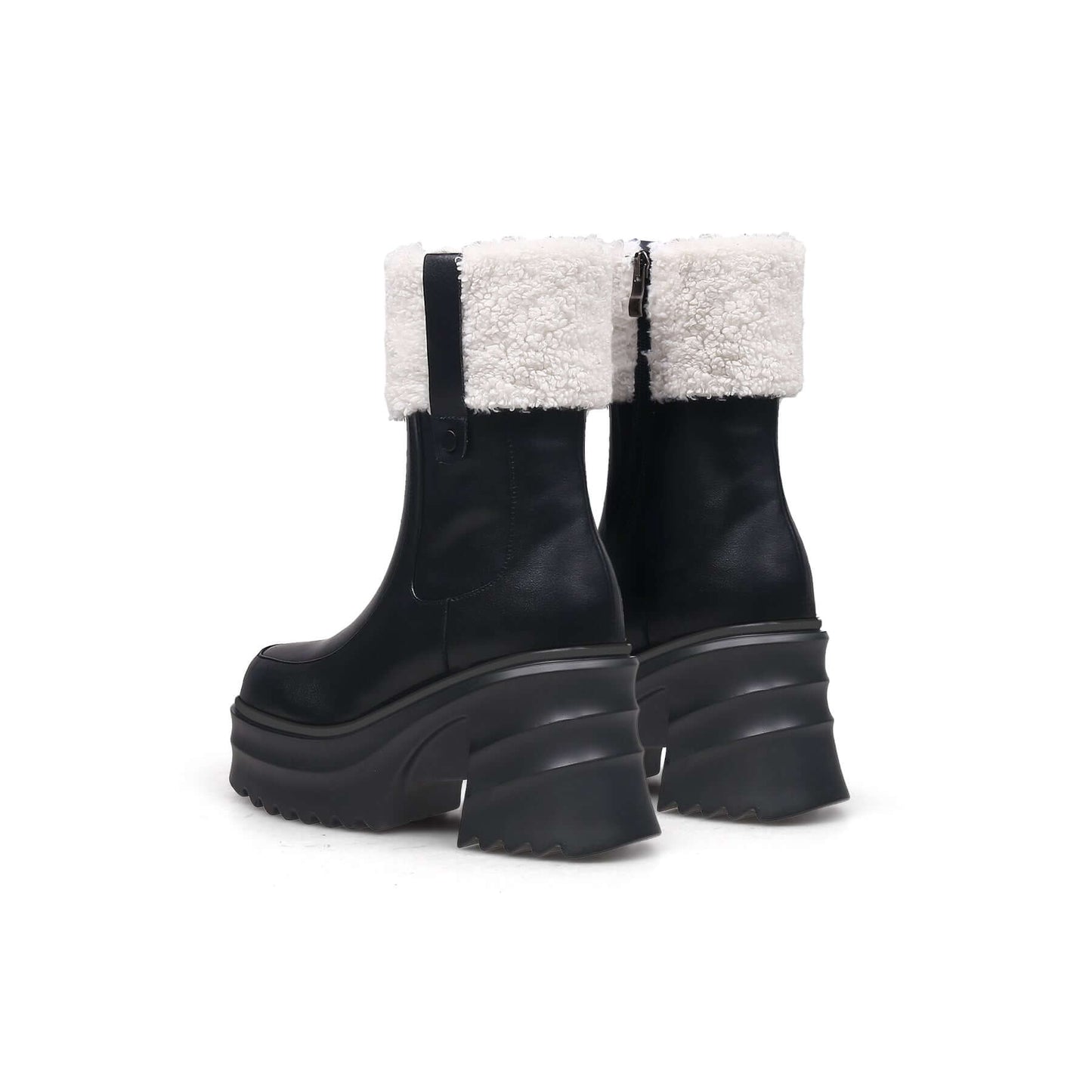 Black Fur-Lined Platform Leather Boots-4