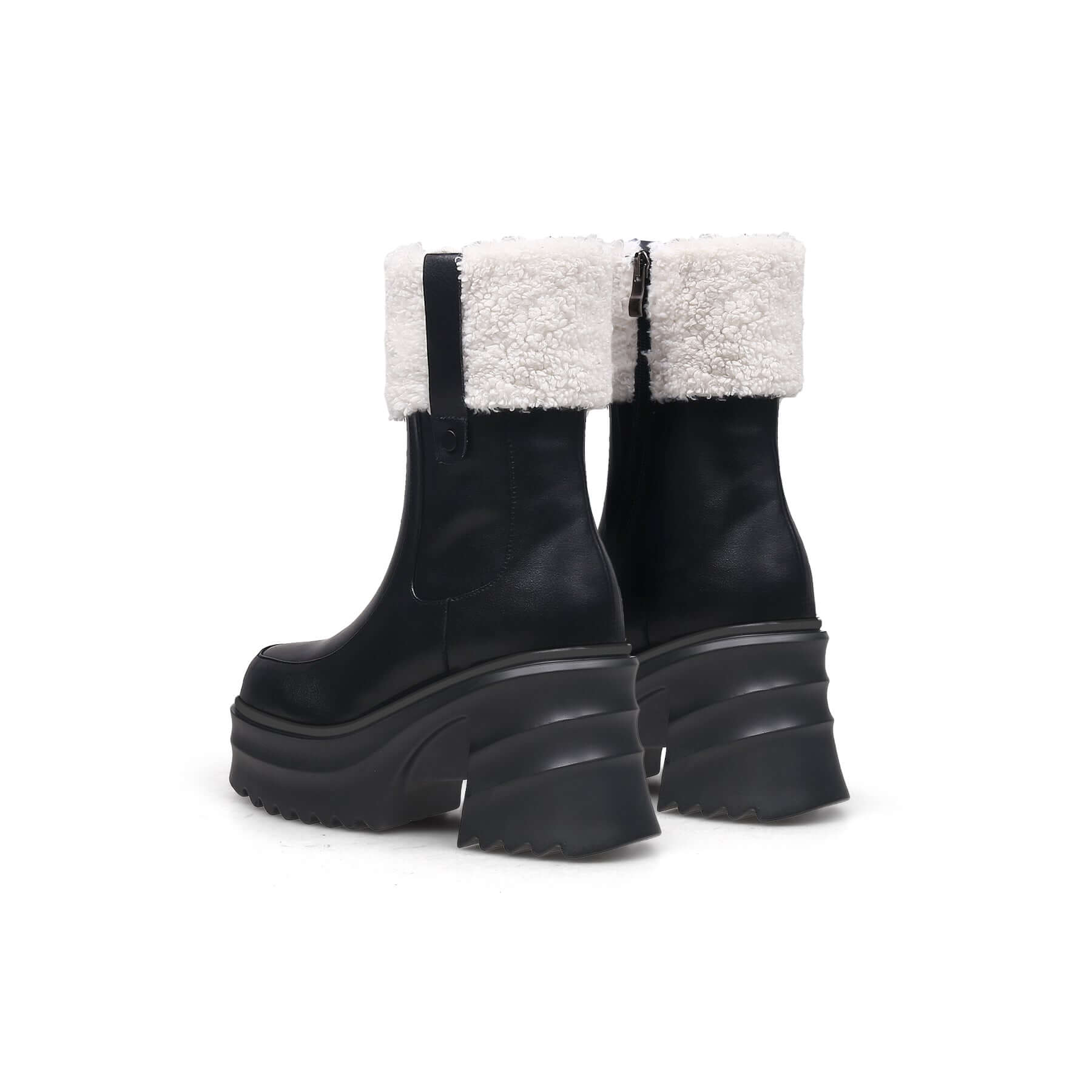 Black Fur-Lined Platform Leather Boots-4
