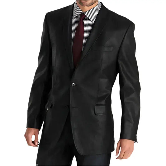 Men's Black Leather Two-Button Blazer-0