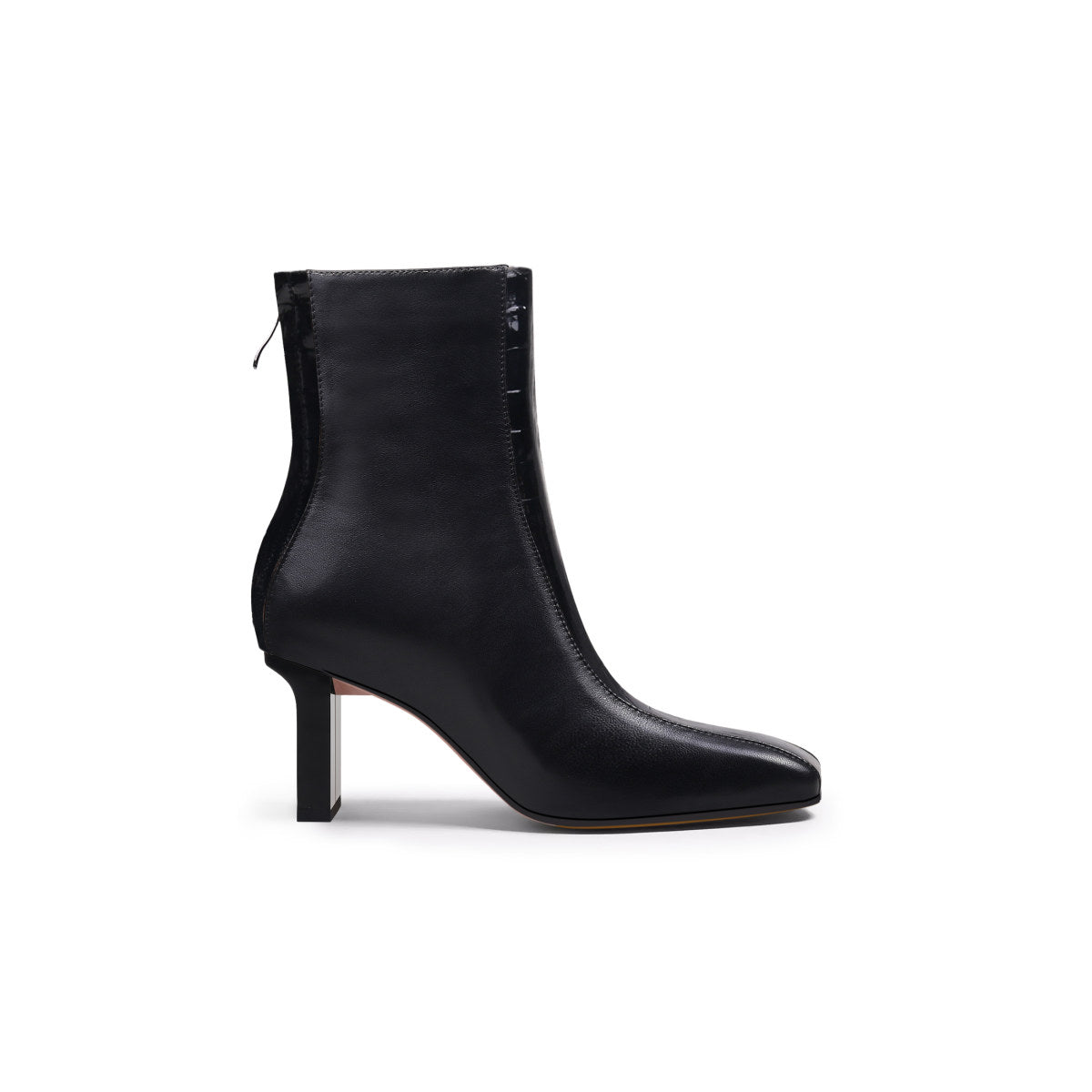 Block Heel Patchwork Leather Ankle Boots-2