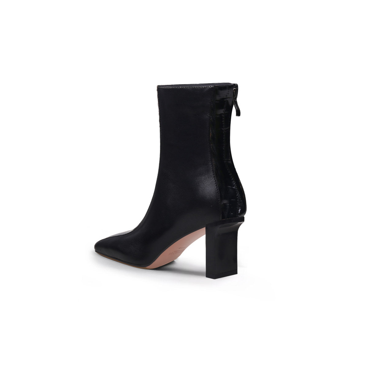 Block Heel Patchwork Leather Ankle Boots-3