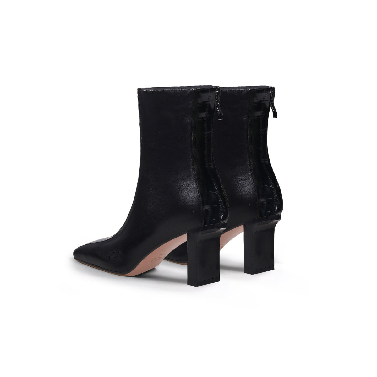 Block Heel Patchwork Leather Ankle Boots-4
