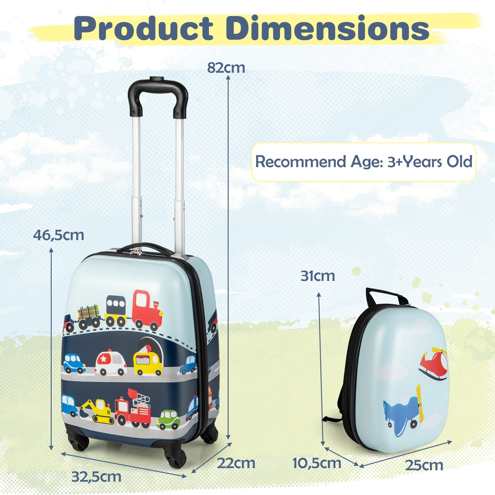 NNECW 2-Piece Carry-on Luggage Set with Spinner Wheels for Children-Navy-3